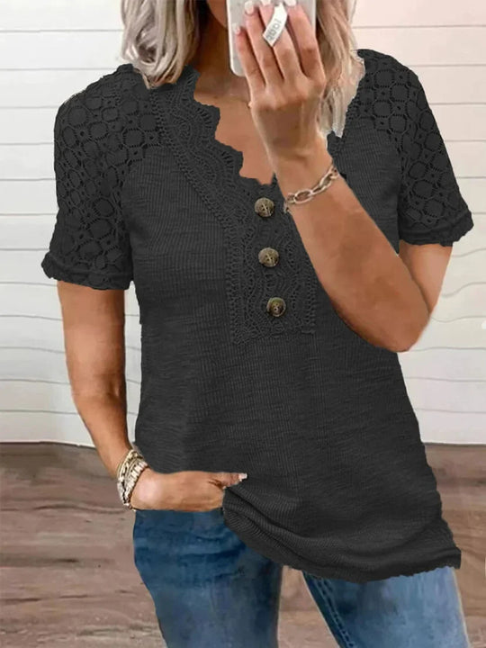 T-Shirt z Krótkim Rękawem z Koronkowymi Detalami dla Kobiet | Idealny na Wiosnę i Lato