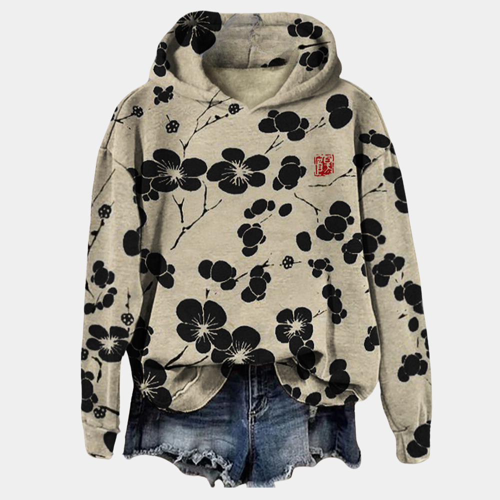Kobieta | Hoodie z Kwiatowym Nadrukiem | Przytulna Casualowa Bluzka | Wygodna i Stylowa