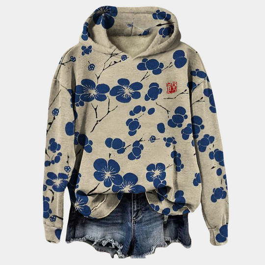 Kobieta | Hoodie z Kwiatowym Nadrukiem | Przytulna Casualowa Bluzka | Wygodna i Stylowa