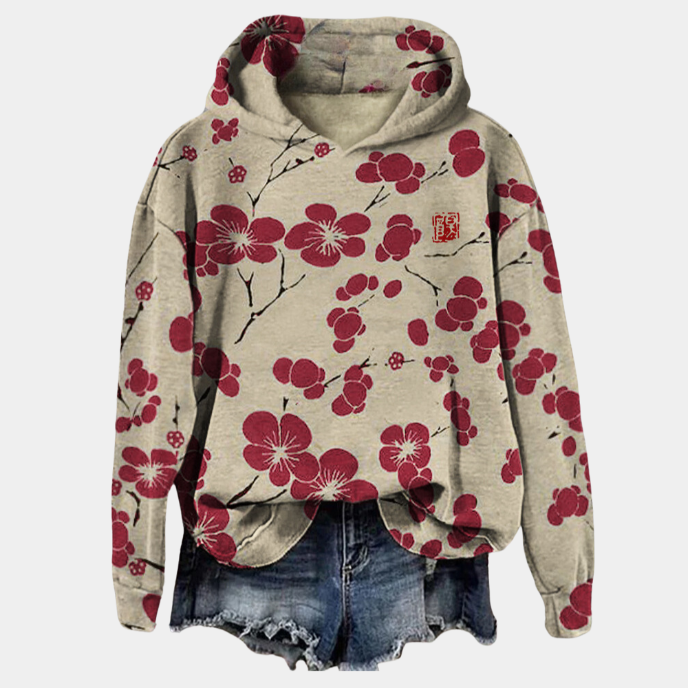Kobieta | Hoodie z Kwiatowym Nadrukiem | Przytulna Casualowa Bluzka | Wygodna i Stylowa