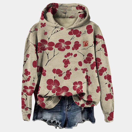Kobieta | Hoodie z Kwiatowym Nadrukiem | Przytulna Casualowa Bluzka | Wygodna i Stylowa