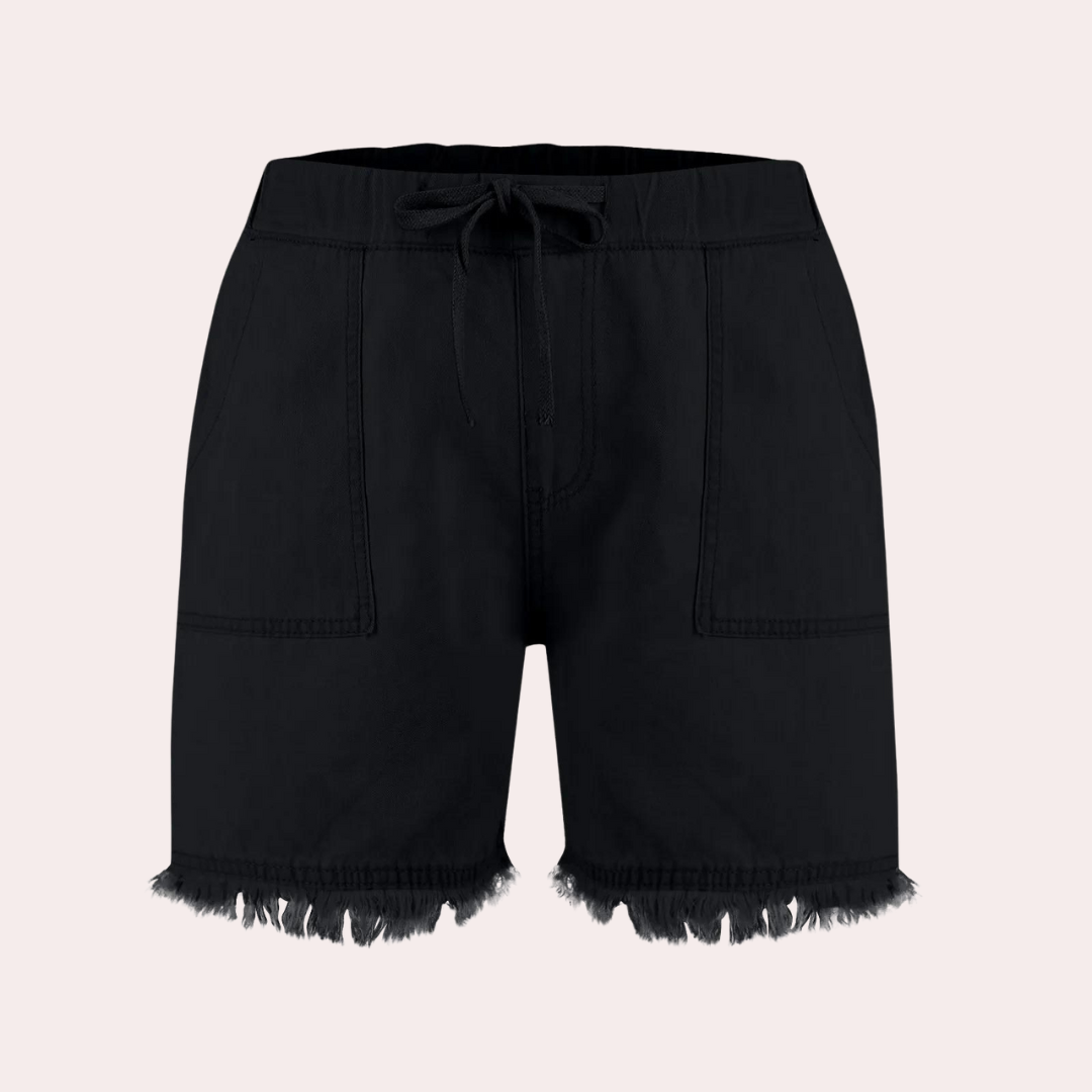 Damskie Szorty Jeansowe z Elastycznym Pasem | Regulowany Sznurek | Frędzlowane Wykończenie | Letnie Szorty Casual