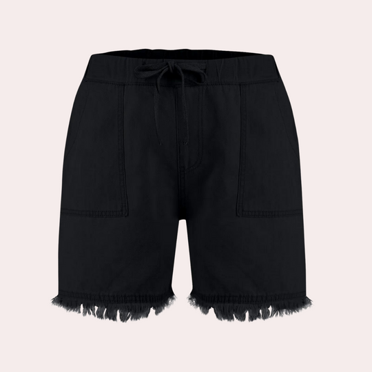 Damskie Szorty Jeansowe z Elastycznym Pasem | Regulowany Sznurek | Frędzlowane Wykończenie | Letnie Szorty Casual