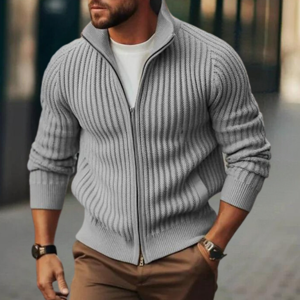 Sweter Zippé Z Prążkowanej Dzianiny Dla Mężczyzn | Idealny Do Codziennego Użytku
