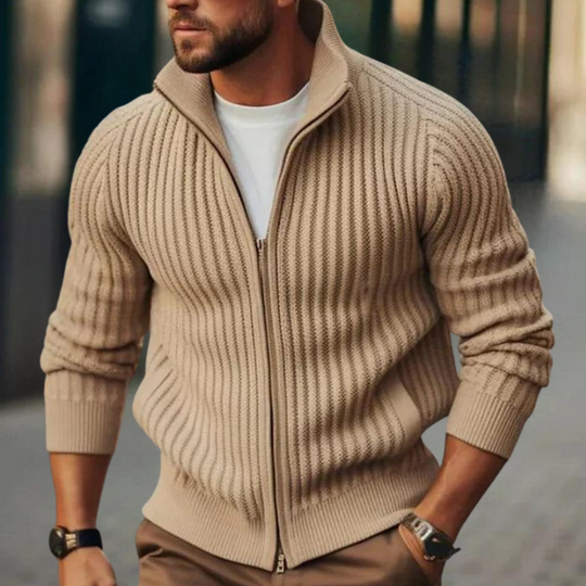 Sweter Zippé Z Prążkowanej Dzianiny Dla Mężczyzn | Idealny Do Codziennego Użytku