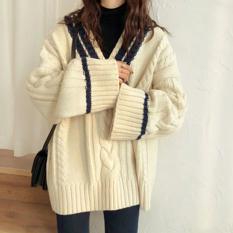 Sweter damski | dekolt V, prążkowana dzianina