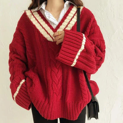 Sweter damski | dekolt V, prążkowana dzianina