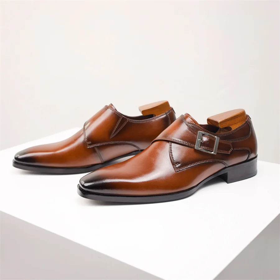 Mężczyźni | Włoskie Buty Skórzane | Monk Strap z Klamrą | Komfortowe i Stylowe