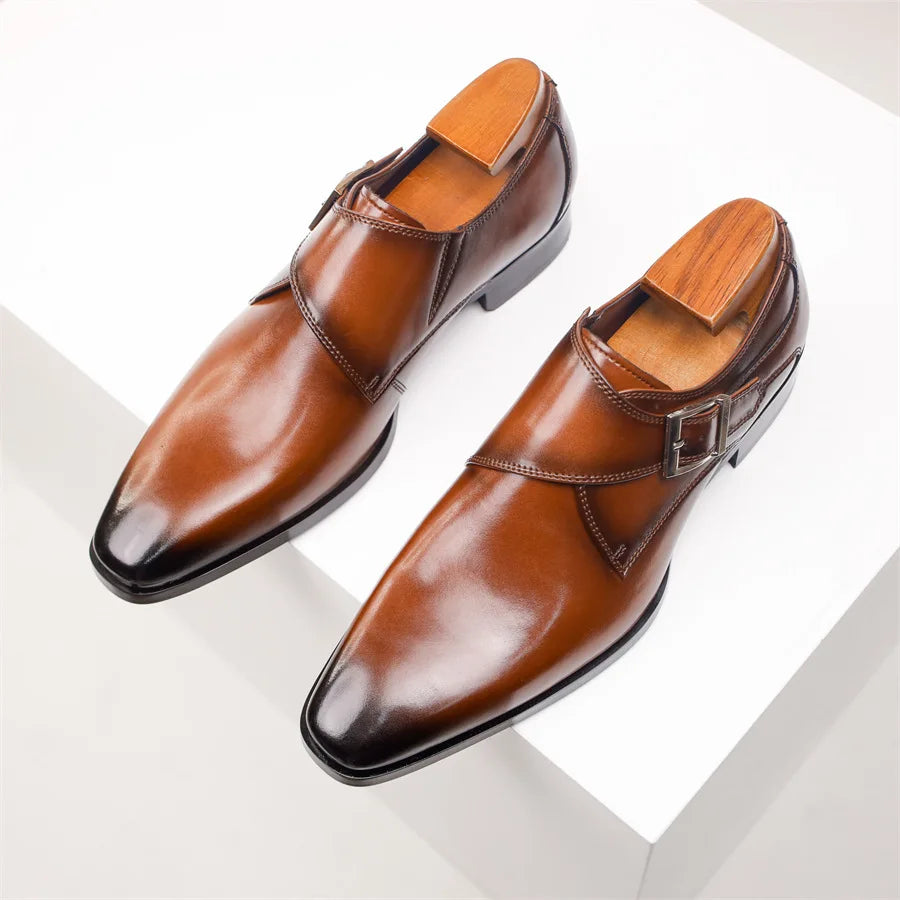 Mężczyźni | Włoskie Buty Skórzane | Monk Strap z Klamrą | Komfortowe i Stylowe