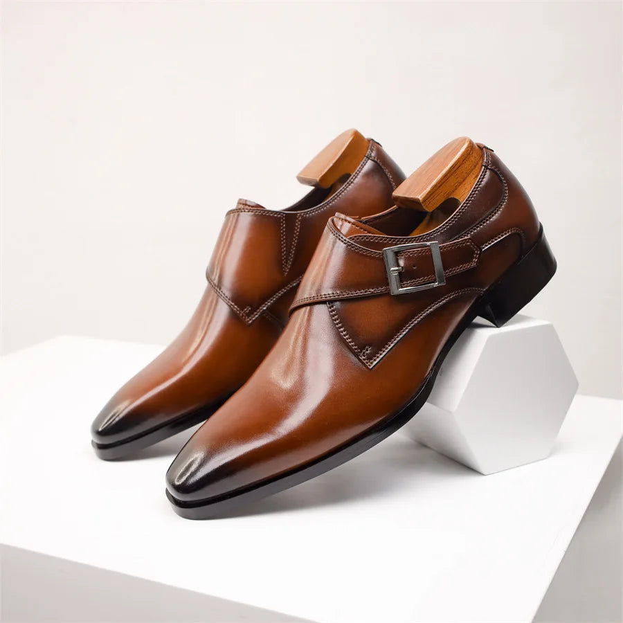 Mężczyźni | Włoskie Buty Skórzane | Monk Strap z Klamrą | Komfortowe i Stylowe