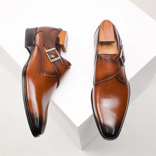Mężczyźni | Włoskie Buty Skórzane | Monk Strap z Klamrą | Komfortowe i Stylowe