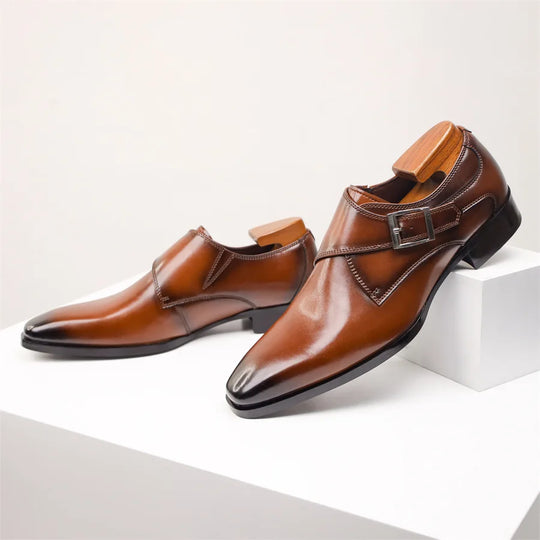 Mężczyźni | Włoskie Buty Skórzane | Monk Strap z Klamrą | Komfortowe i Stylowe