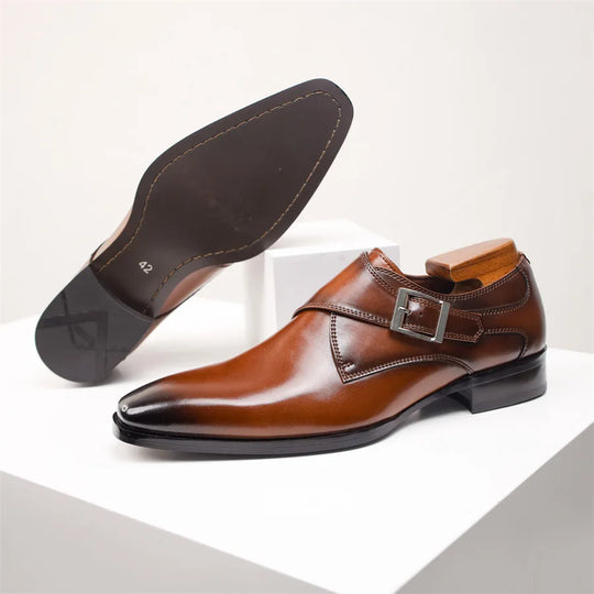 Mężczyźni | Włoskie Buty Skórzane | Monk Strap z Klamrą | Komfortowe i Stylowe