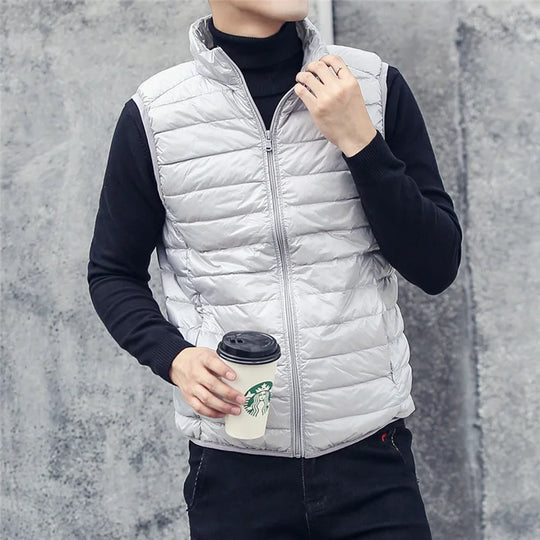 Mężczyźni | Kamizelka Puchowa z Kołnierzem | Bez Rękawów | Styl Casual | Jesień/Zima
