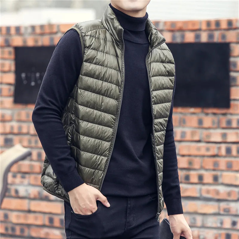 Mężczyźni | Kamizelka Puchowa z Kołnierzem | Bez Rękawów | Styl Casual | Jesień/Zima