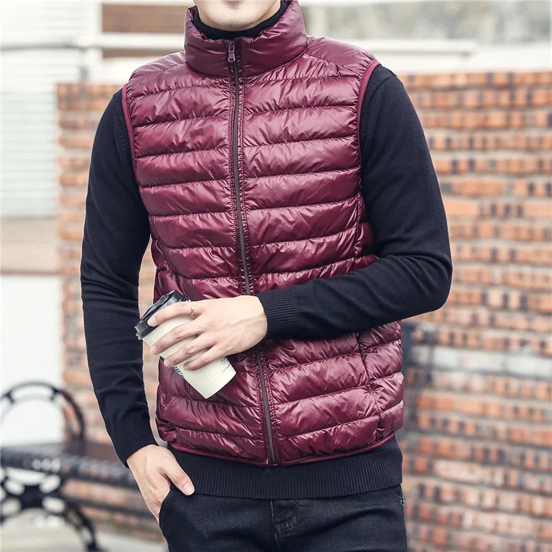 Mężczyźni | Kamizelka Puchowa z Kołnierzem | Bez Rękawów | Styl Casual | Jesień/Zima