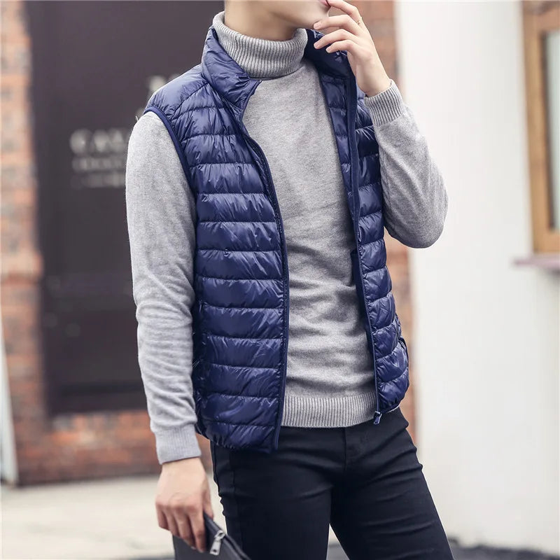 Mężczyźni | Kamizelka Puchowa z Kołnierzem | Bez Rękawów | Styl Casual | Jesień/Zima