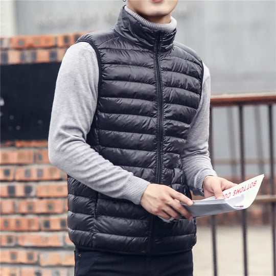 Mężczyźni | Kamizelka Puchowa z Kołnierzem | Bez Rękawów | Styl Casual | Jesień/Zima