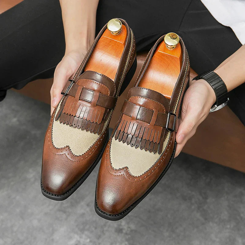 Unisex | Loafers Brogue z Frędzlami i Elegancką Klamrą | Skóra Premium | Wsuwane