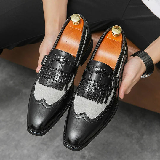 Unisex | Loafers Brogue z Frędzlami i Elegancką Klamrą | Skóra Premium | Wsuwane