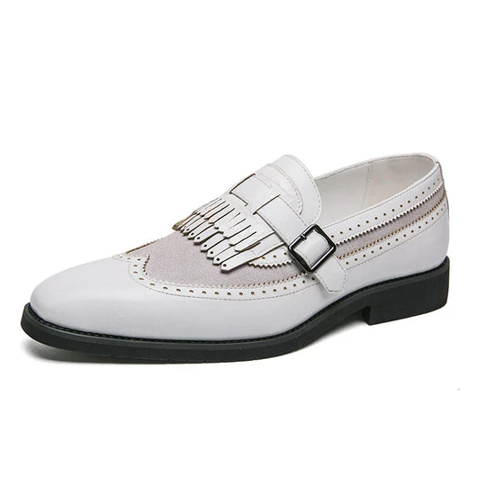 Unisex | Loafers Brogue z Frędzlami i Elegancką Klamrą | Skóra Premium | Wsuwane