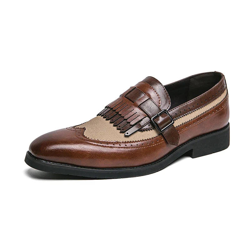 Unisex | Loafers Brogue z Frędzlami i Elegancką Klamrą | Skóra Premium | Wsuwane