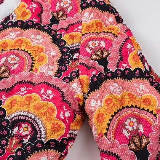 Boho Kurtka z Podszewką Sherpa | Kolorowa i Ciepła | Guziki | Stylowy Look