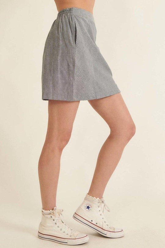 Spódnica Mini w Paski z Banded Front Waist