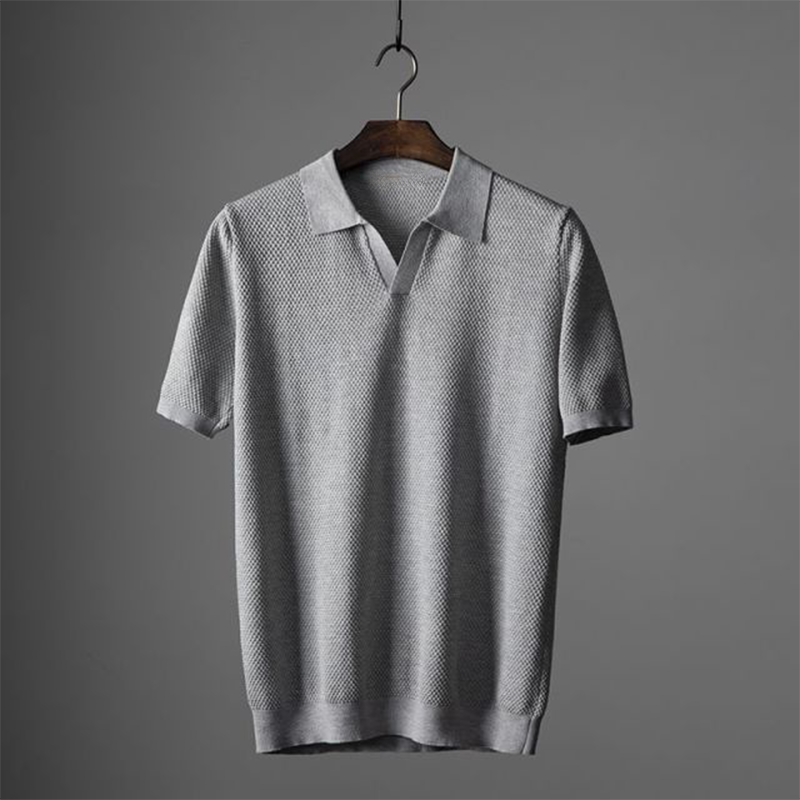 Męska Koszulka Polo z Krótkim Rękawem | Wzorzysty Kołnierzyk i Dekolt V-Neck | Regular Fit | Idealna na Letnie Stylizacje