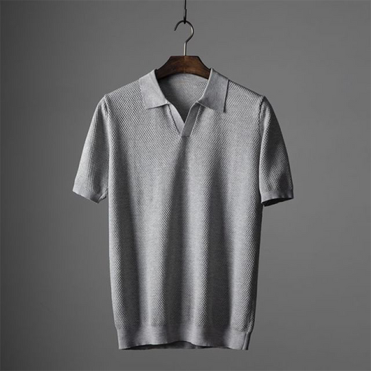 Męska Koszulka Polo z Krótkim Rękawem | Wzorzysty Kołnierzyk i Dekolt V-Neck | Regular Fit | Idealna na Letnie Stylizacje