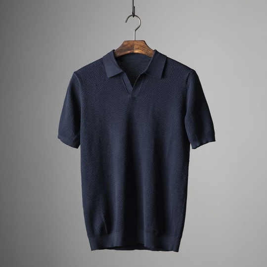 Męska Koszulka Polo z Krótkim Rękawem | Wzorzysty Kołnierzyk i Dekolt V-Neck | Regular Fit | Idealna na Letnie Stylizacje