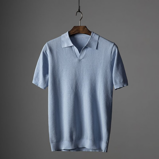 Męska Koszulka Polo z Krótkim Rękawem | Wzorzysty Kołnierzyk i Dekolt V-Neck | Regular Fit | Idealna na Letnie Stylizacje