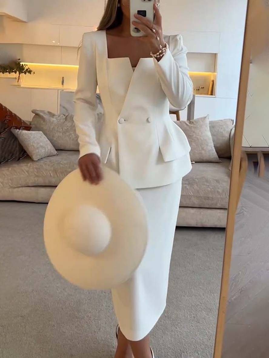 Zestaw Dwuczęściowy z Żakietem na Guziki i Długą Spódnicą w Wysokim Talia dla Kobiet | Idealny do Użytku Profesjonalnego