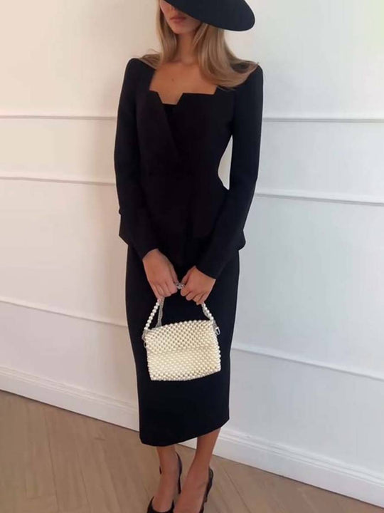 Zestaw Dwuczęściowy z Żakietem na Guziki i Długą Spódnicą w Wysokim Talia dla Kobiet | Idealny do Użytku Profesjonalnego