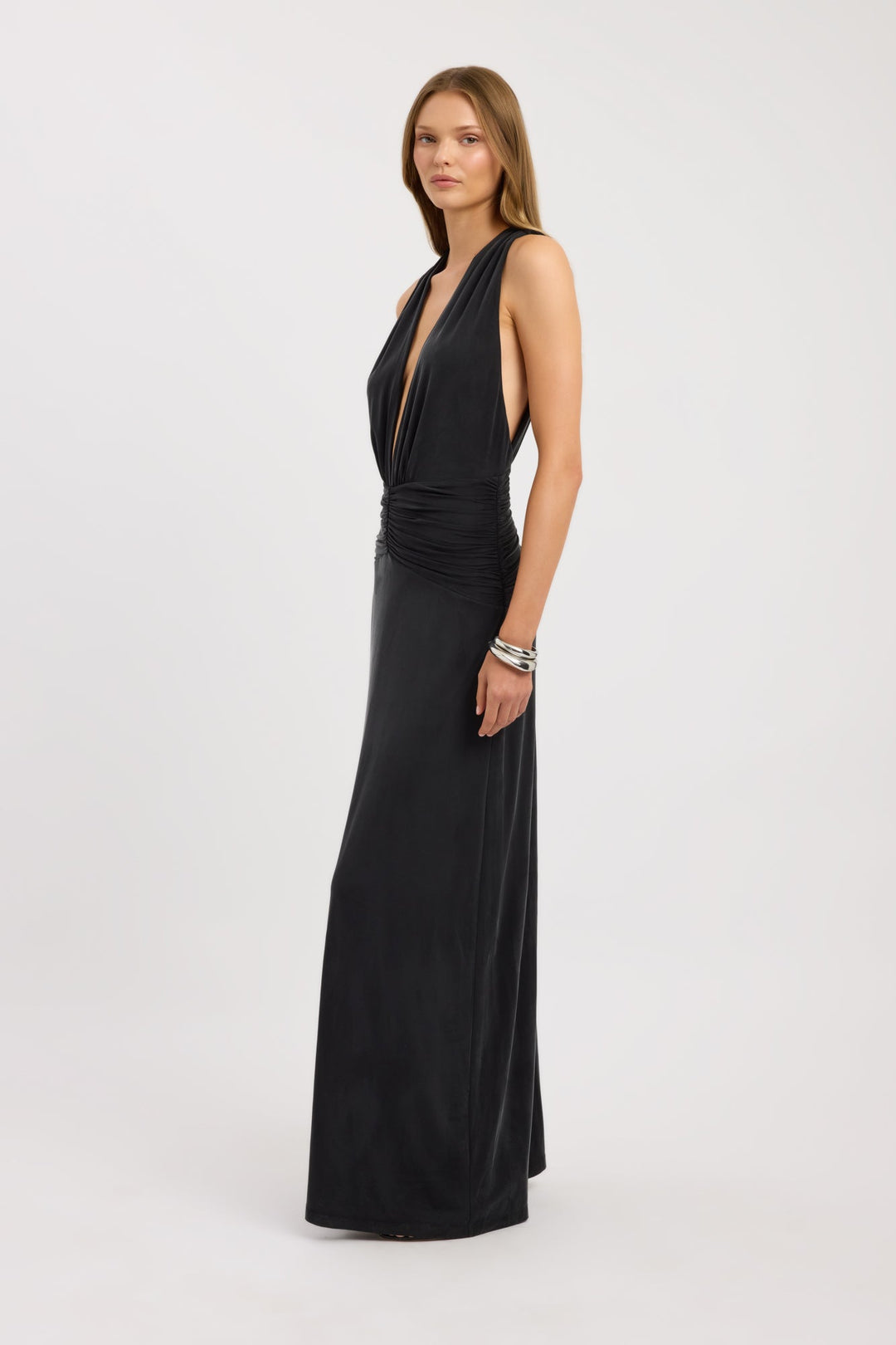 Kobieta | Sukienka Maxi | Dekolt w Serek | Marszczona Talia | Nowoczesna Elegancja