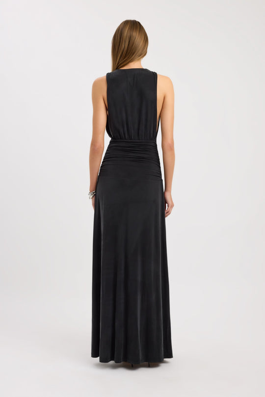 Kobieta | Sukienka Maxi | Dekolt w Serek | Marszczona Talia | Nowoczesna Elegancja