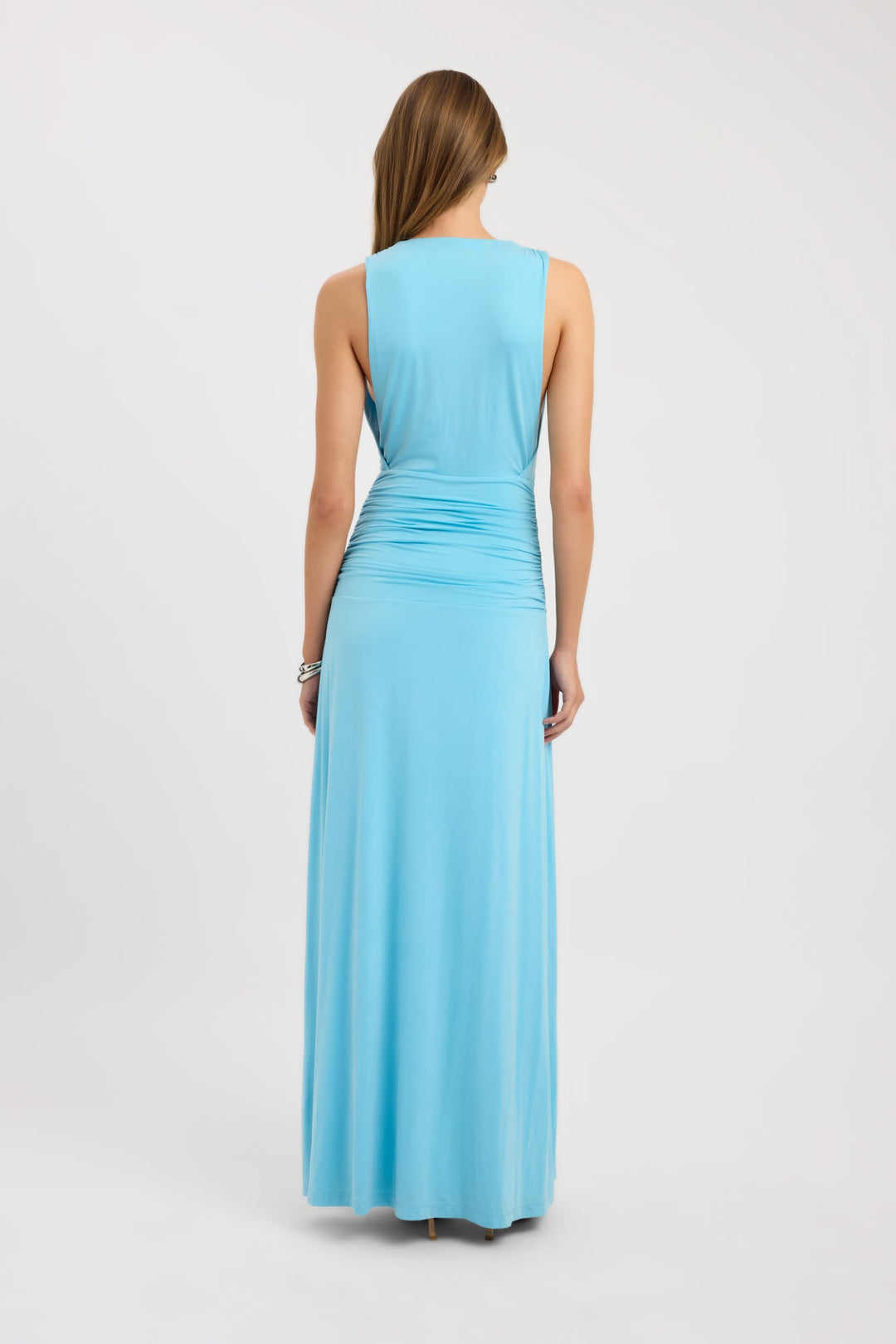 Kobieta | Sukienka Maxi | Głęboki Dekolt | Marszczenie w Talii | Elegancki Fason