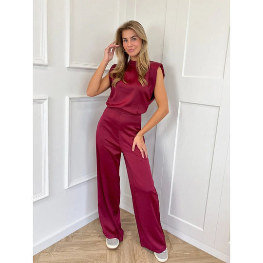Kobieta | Jumpsuit Damski | Aeris | Odkryte Plecy | Szerokie Nogawki | Elegancki Satynowy