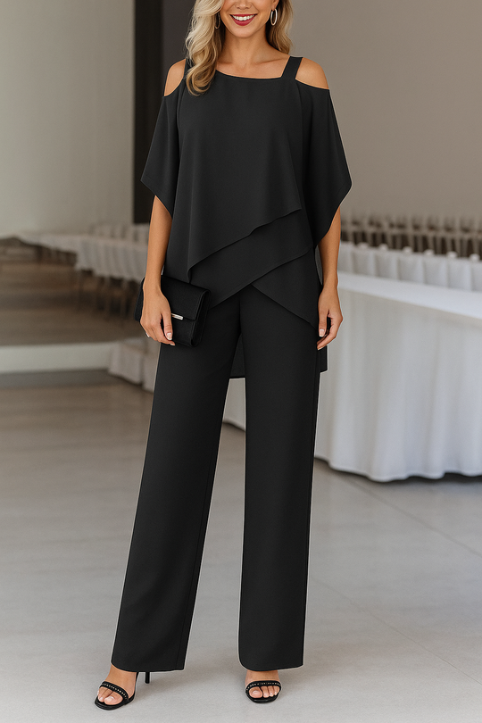 Luxe Aura | Damski Dwuczęściowy Zestaw z Topem Odkrywającym Ramiona | Elegancki Styl