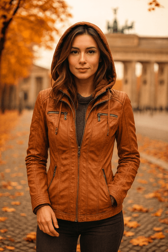 Hannah | Modna skórzana kurtka z kapturem
