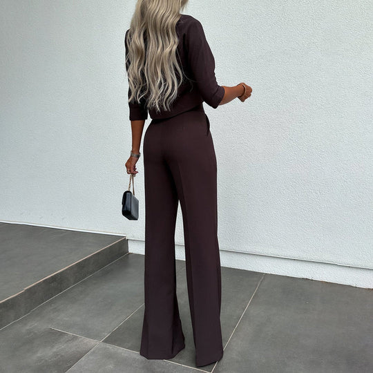 Kobieta | Zestaw 2-częściowy | Top z Krótkim Rękawem | Luźne Spodnie | Styl Casual Elegancki