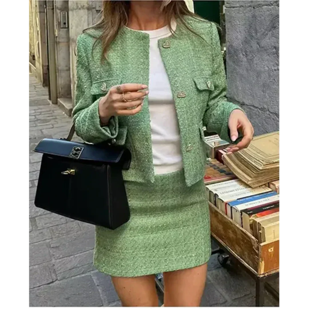 Kobieta | Zestaw Elegancki | Żakiet Dopasowany | Krótka Spódnica | Styl Nowoczesny