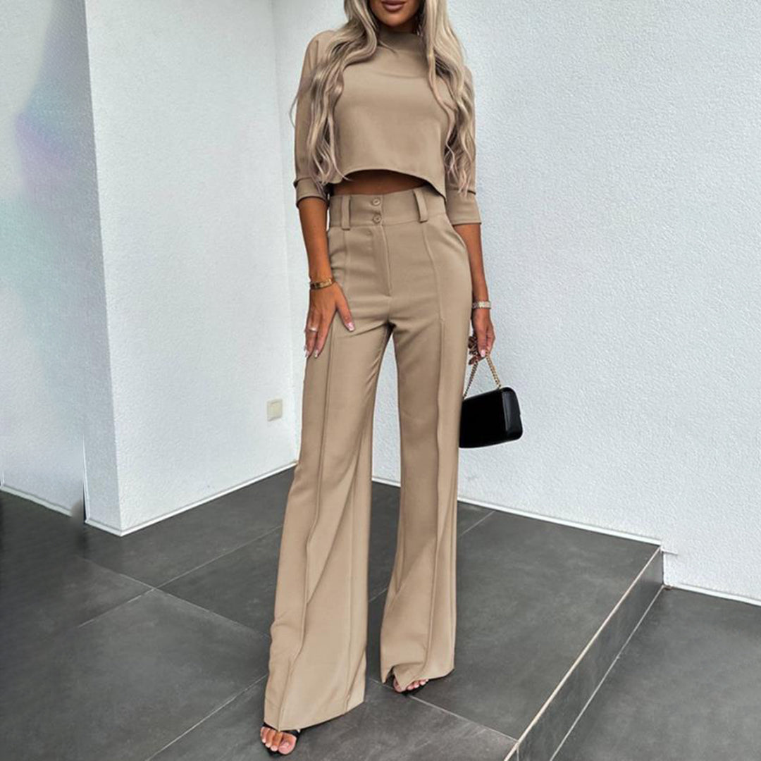 Kobieta | Zestaw 2-częściowy | Top z Krótkim Rękawem | Luźne Spodnie | Styl Casual Elegancki