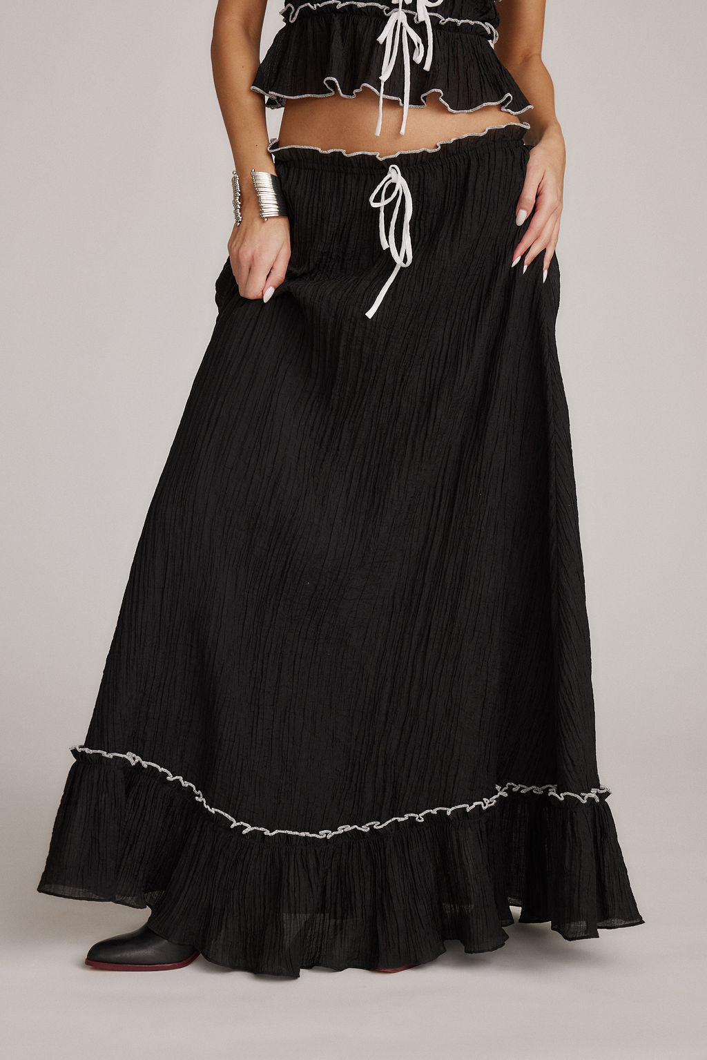 Roxy | Dwuczęściowy zestaw letni | Crop top & maxi spódnica | Boho | Lekki i komfortowy