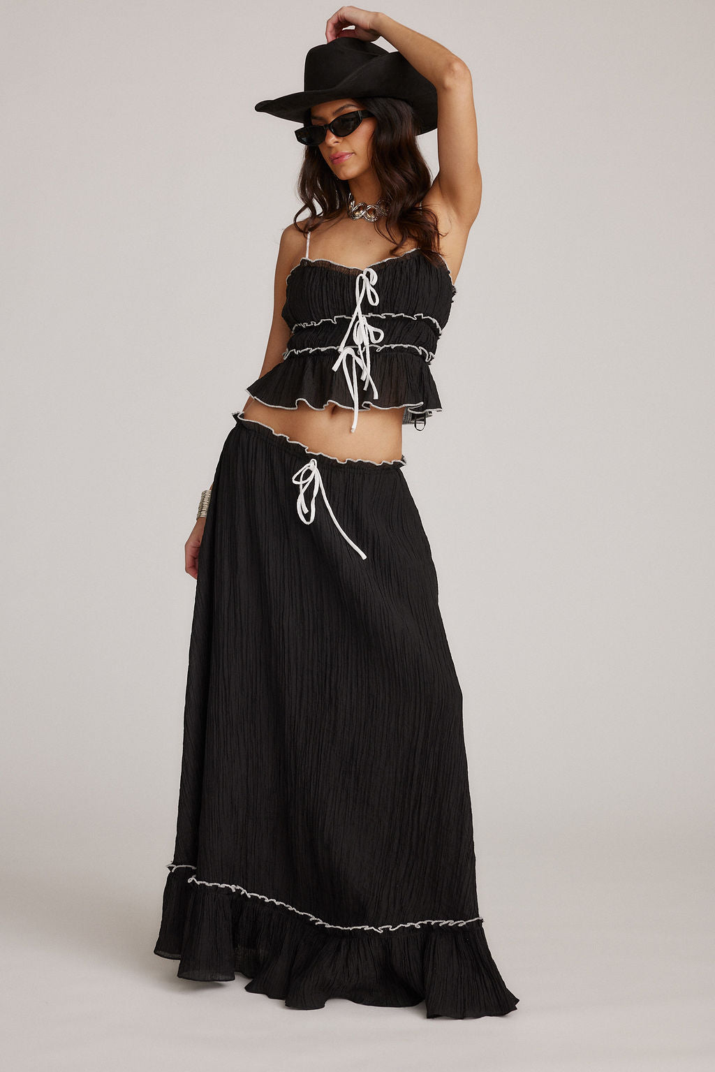 Roxy | Dwuczęściowy zestaw letni | Crop top & maxi spódnica | Boho | Lekki i komfortowy