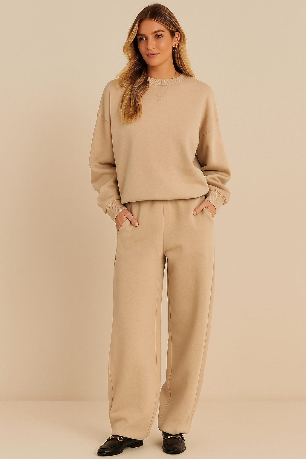 Damski | Komplet Loungewear | Szerokie Nogawki | Luźny Krój | Dwuczęściowy | Komfortowy
