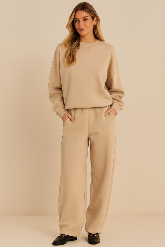 Damski | Komplet Loungewear | Szerokie Nogawki | Luźny Krój | Dwuczęściowy | Komfortowy