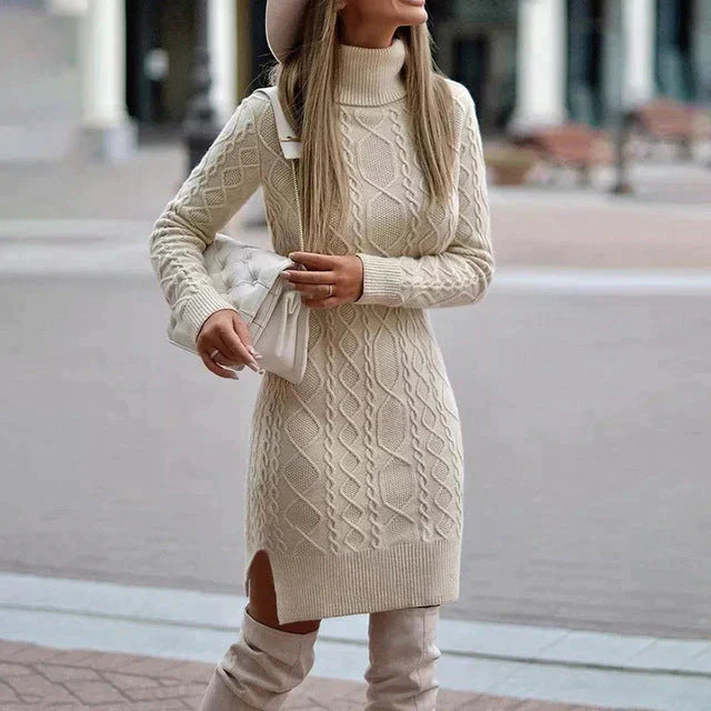 Aline Wiedeń | Stylowa Dzianinowa Sukienka Zimowa z Eleganckim Krojem