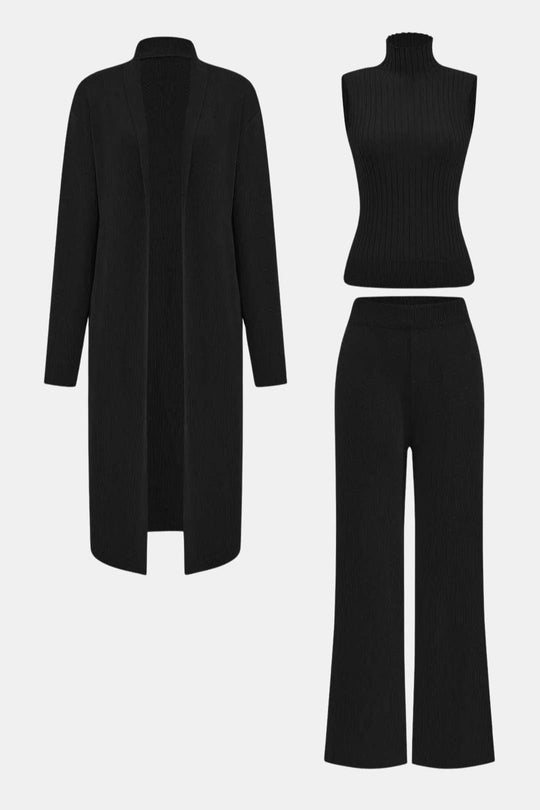 Elisa | Zestaw Top na Ramiączkach, Kardigan i Spodnie | Dopasowana Dzianina, Elegancki Look