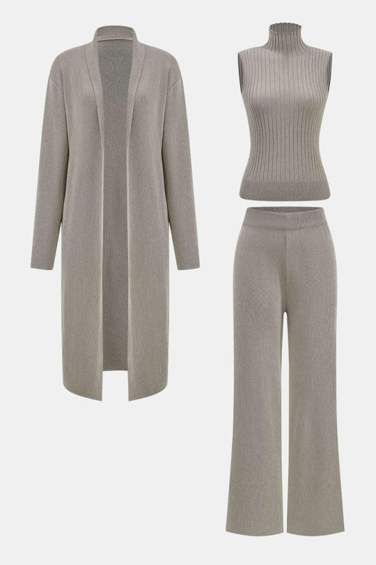 Elisa | Zestaw Top na Ramiączkach, Kardigan i Spodnie | Dopasowana Dzianina, Elegancki Look